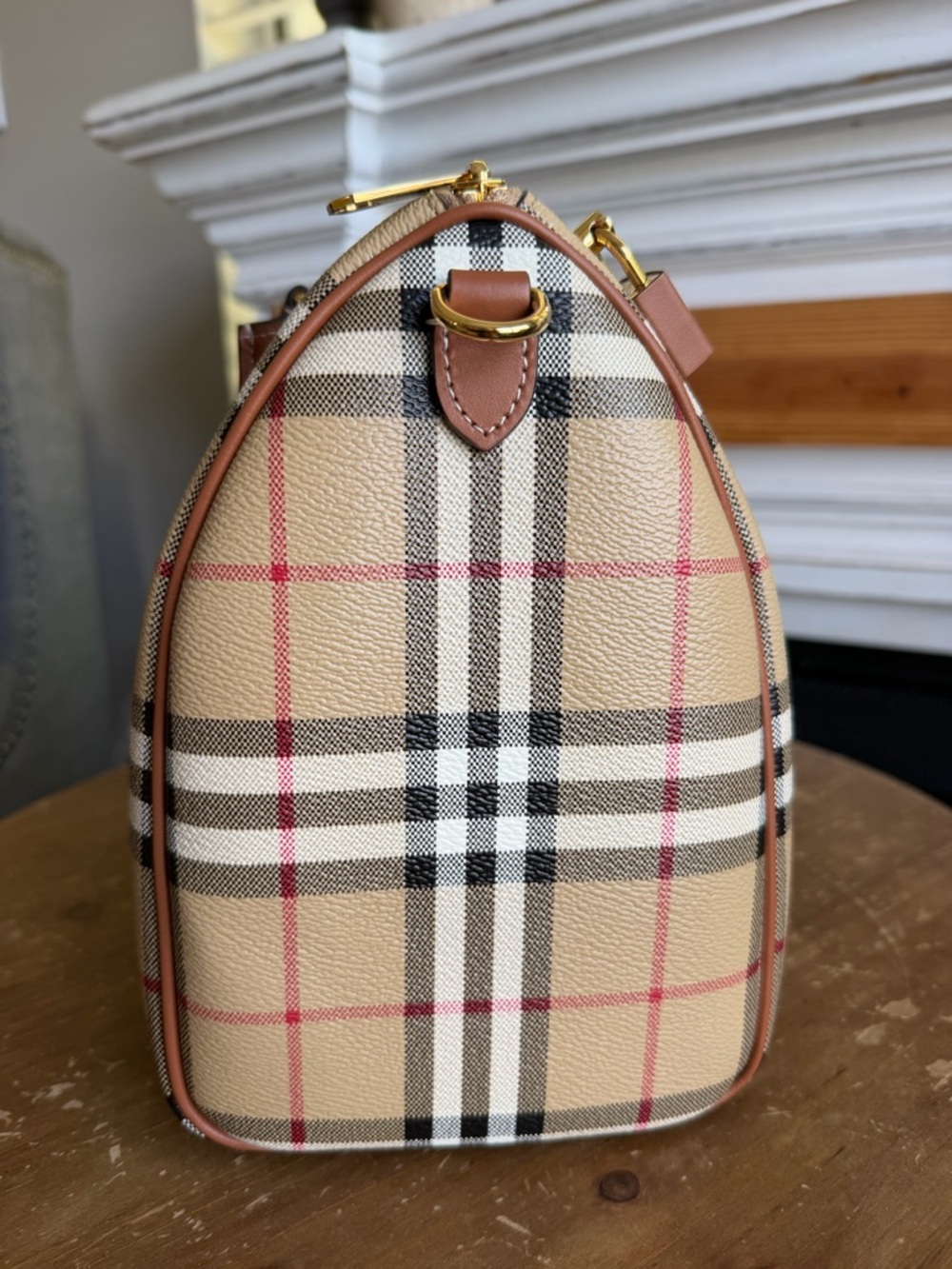 Burberry Medium Check Bowling Bag handle and shoulder carry w/ free purse charm! - Picture 8 of 16
